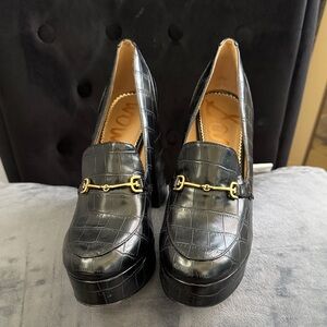 Sam Edelman Black Croc-Embossed Platform Loafers